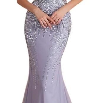 Beadings Long Evening Dress Sexy Illusion Mermaid Crystals Party Gowns