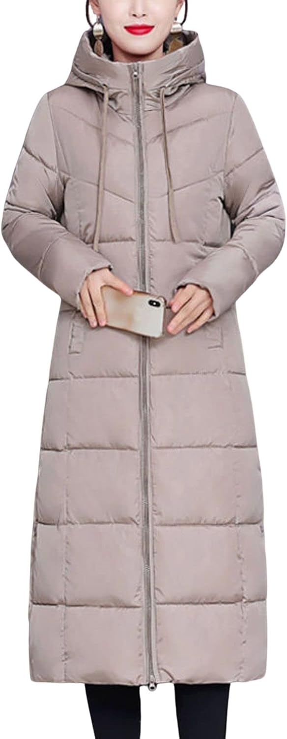 Women Hooded Long Puffer Jacket Padded Down Alternative Winter Coat Outwear