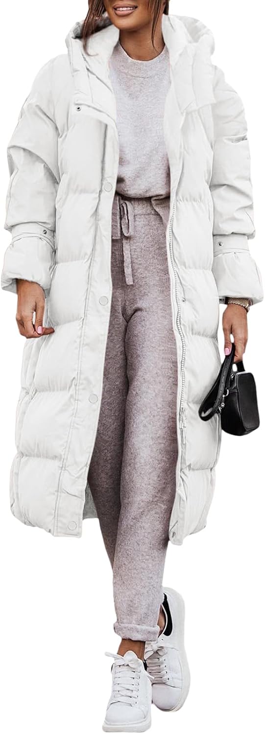 Puffy JacketWomenLong Winter Coats Zip Up Padded Coat Maxi Length Outerwear