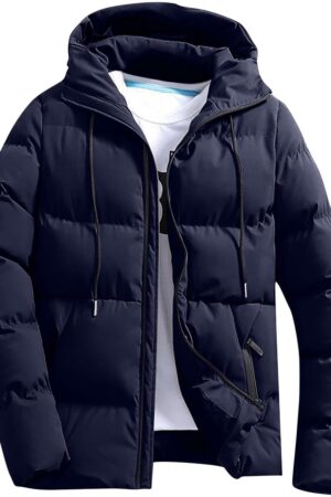 Windproof Men's Winter Jacket with Hood Lightweight Quilted Puffer Down Coat Warmth Packable Outdoor Parka