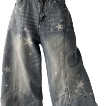 Baggy Jeans for Women Men Star Printed Barrel Jeans Low Rise  Boyfriend Denim Pants Streetwear Clothes