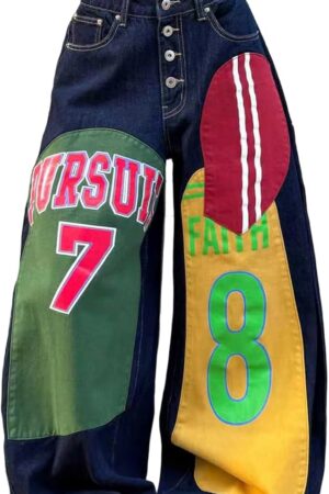 Women Wide Leg Baggy Jeans with Unique Graphic Digital Prints Trendy  Loose Fit Denim Baggy Pants Streetwear
