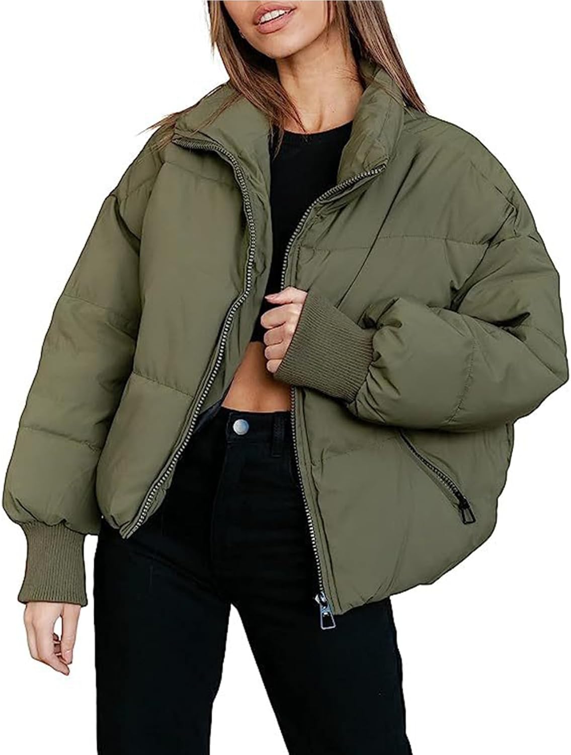 Women Winter Cropped Puffer Jacket Crop Warm Cotton Jacket Baggy Short Padded Outerwear Coats