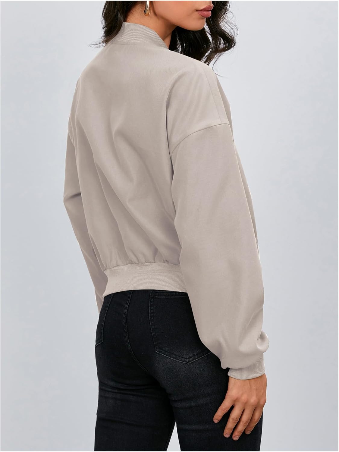 Women's Cropped Bomber Jackets Casual Lightweight Jacket Zip Up Long Sleeve Coat Fall Jacket - Image 2