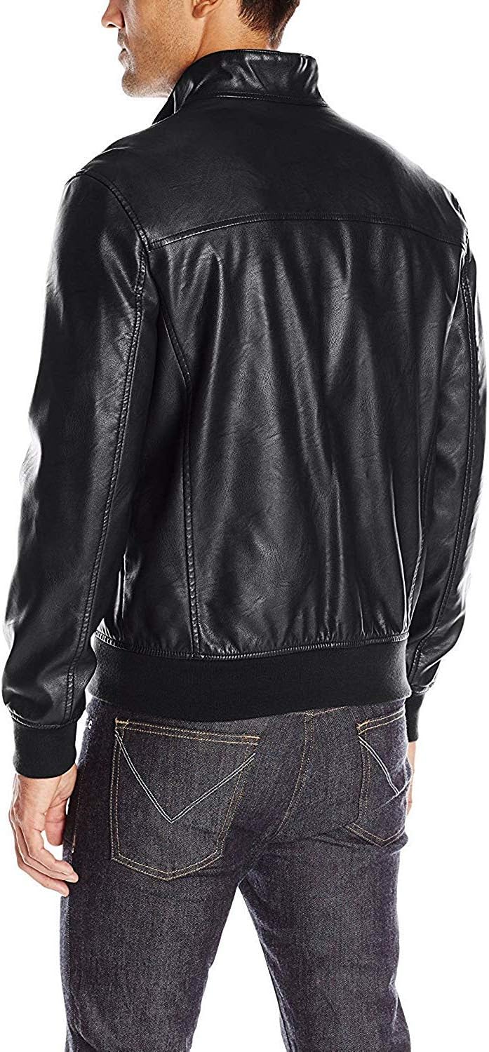 mens Men's Smooth Lamb Touch Faux Leather Unfilled Windbreaker Bomber Jacket - Image 2