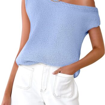 Women summer off-shoulder knitted tops  casual short sleeve d shirts