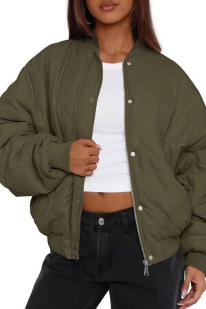 Women's Quilted Bomber Jacket Fall Fashion Lightweight Cropped Zip up Outerwear Winter Puffer Coats Pockets