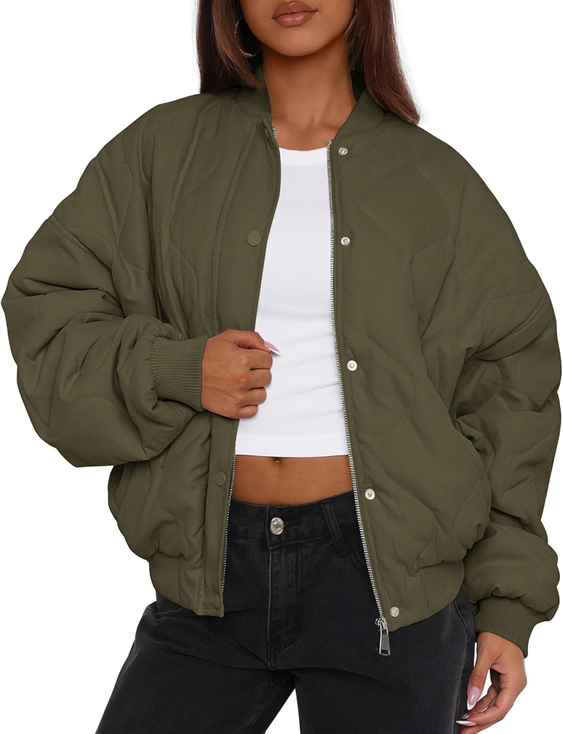 Women's Quilted Bomber Jacket Fall Fashion Lightweight Cropped Zip up Outerwear Winter Puffer Coats Pockets
