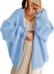 Women Oversized Open Front Cardigan Fall Ruffle Lantern Long Sleeve Chunky Knit Loose Sweater Coats