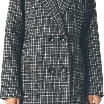 Women Elegant Notched Collar Double Breasted Wool Blend Over Coat