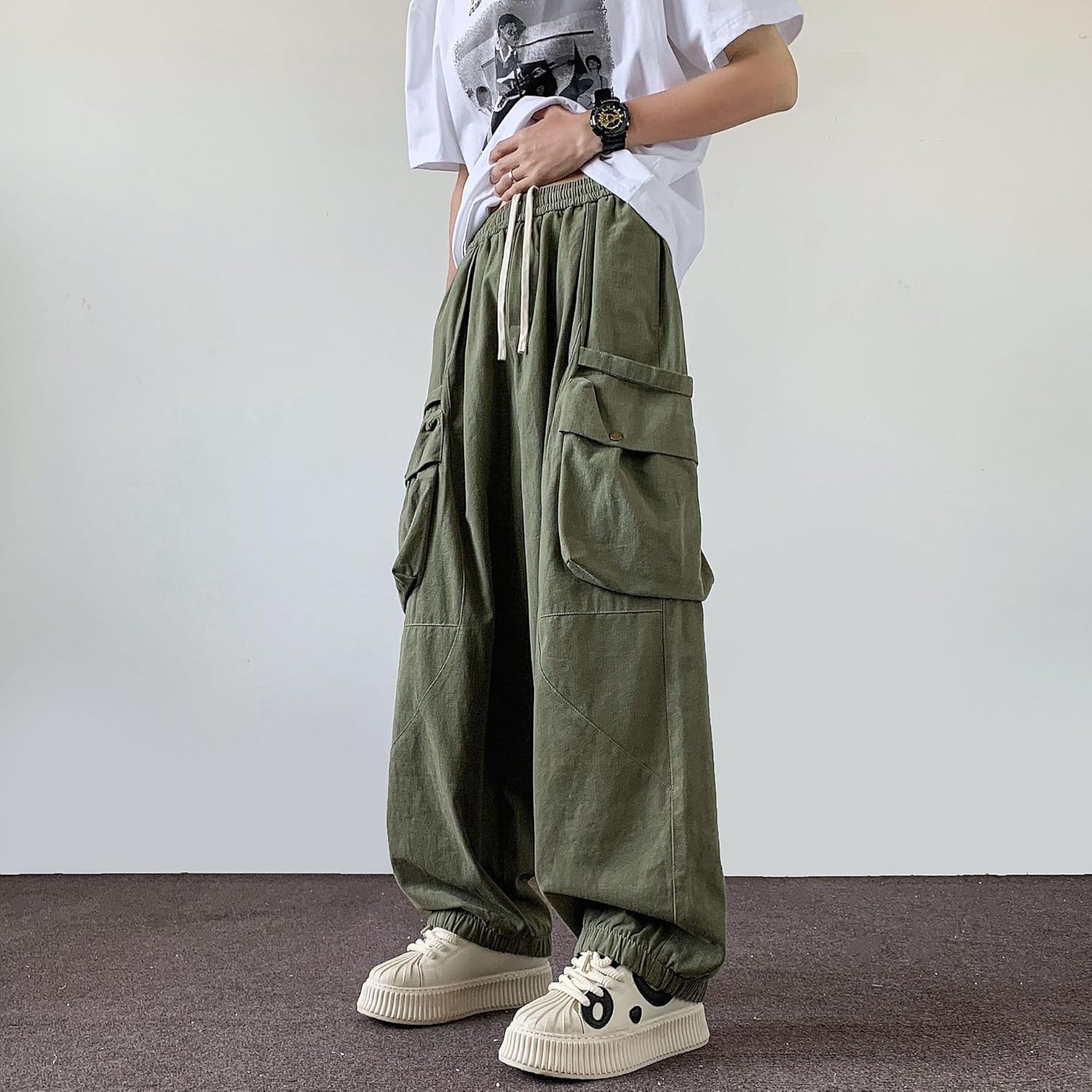 Retro Overalls for Men in Spring and Summer Loose Multi-Pocket Wide-Leg Casual Pants